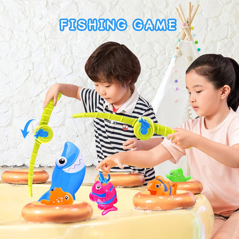 Bath Toys Baby Bath Essentials Fishing Pole Games Swimming Shark Grabber Water Table Pool Bath Time Infant Bathtub Toy Set Non Toxic Mold Free Bat...