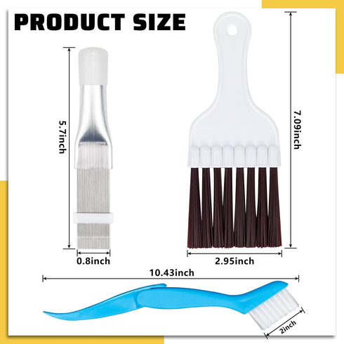 Air Conditioner Condenser Fin Cleaning Brush 3 Pieces,Stainless Steel Straightener Coil Comb Brush,Refrigerator Coil Cleaning Whisk Brush Tool Set...