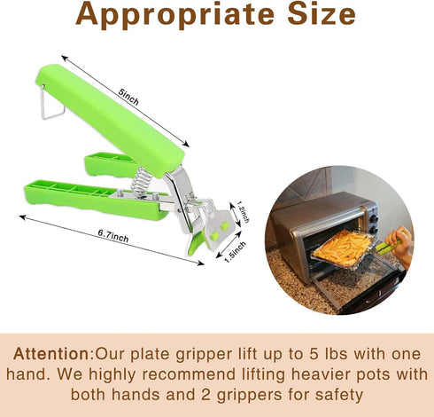 2 Pack Hot Plate Gripper Clips Holder Tongs for Moving Hot Plate Bowls Pizza Pan Air Fryer Microwave Oven with Food Out, Green...