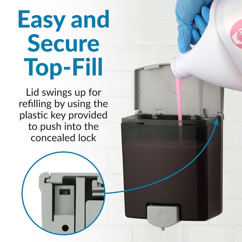 Bobrick Surface-Mounted Soap Dispenser - Manual Wall-Mounted 40 fl oz Capacity Top Fill, ADA Compliant, Vandal-Resistant, Visible Soap Level, All-...