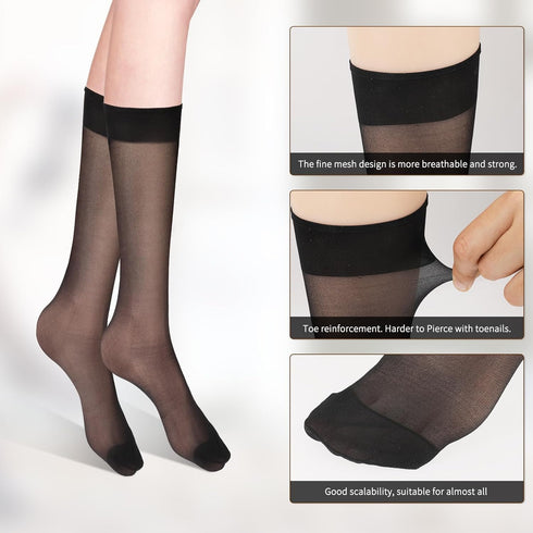 5 Pair Sheer Knee High Stockings, Black Knee High Socks With Reinforced Toe, 20D Elastic Nylon Stockings for Women...