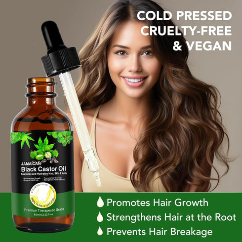 Jamaican Black Castor Oil for Hair Growth, Pure Cold Pressed Castor Oil w/Hair Scalp Massager, Skin Care,Nourish the Scalp,Dry Skin Relief Body Oi...