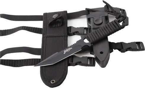 Dive Knife Scuba Diving Knife, Black Tactical Sharp Blade knives, Divers dive tool with 2 Types Sheaths,Sawing Edge and 2 Pairs Leg Straps for Sno...