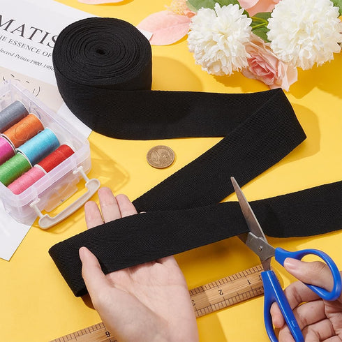 BENECREAT 9.84 Yards Cotton Twill Tape Ribbon, 2 Inch Wide Black Herringbone Cotton Ribbon Soft Natural Webbing Tape Roll for DIY Craft Sewing, Ha...