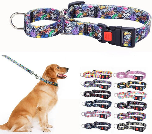 Heavy Duty Dog Collar with Buckle, No Pull Escape Proof Limited Choke Pinch Pet Martingale Collars Quick Release for Small Medium Large Breed Dogs...