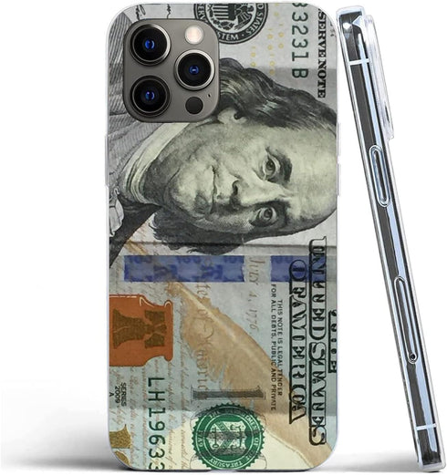 Transparent Soft TPU Flexible Corver Case Compatible with iPhone 14 Pro Cover Money One Hundred Dollar Bill 100 Case...