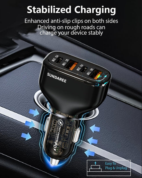 SUNDAREE Car Charger Multi Port, 60W Super Fast USB C Car Charger Adapter, Dual PD30W/PPS33W for iPhone 15/14/13/Pro Max/Pro/Samsung Galaxy and Mo...