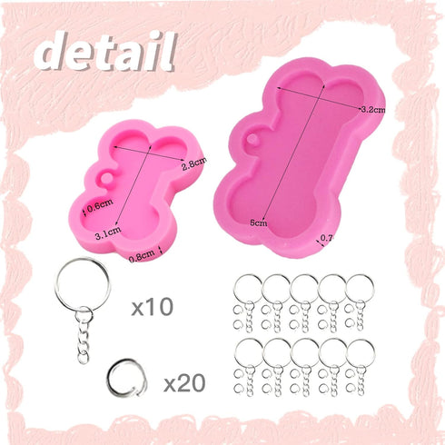 32Pcs Bone Silicone Resin Mold Keychain Pendant with 10 Key Rings and 20 8mm Split Rings Expoy Resin Casting Mold Jewelry Making DIY Creative Hand...