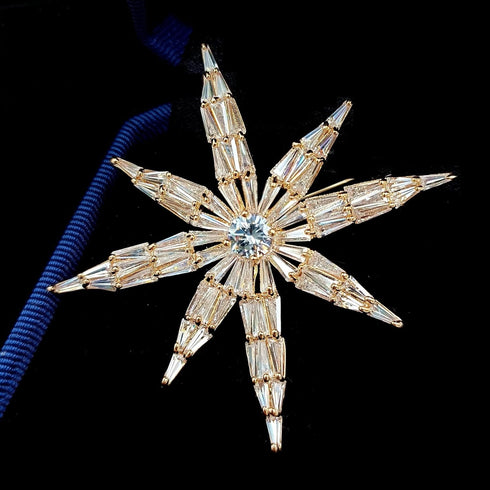 Stunning Vintage Opens Micro Pave & Oval Shaped CZ Stone 8-Pointed Burst Star Brooches Pins for Women...