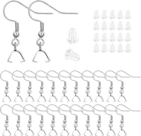 60 PCS/30 Pairs Stainless Steel Earring Hooks - Earring Making Kit with Clear Silicone Earring Backs - Silver Hypoallergenic Ear Wires Fish Hooks,...