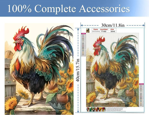 JFYHAB Chicken Diamond Painting Kits for Adults, Full Drill Sunflowers 5D Diamond Painting by Number Kits for Home Wall Decor, Diamond Art Kits, D...