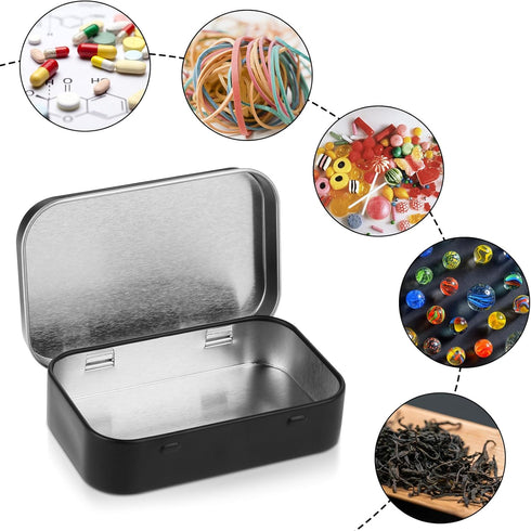 Metal Rectangular Empty Hinged Tins Tin Containers Empty Metal Tins Box Small Empty Tins with Lids Rectangular Hinged Tins Mini Portable Box Conta...
