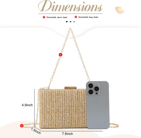 Straw Clutch Purses Women Summer Beach Handbags Clutch Purses Chain Crossbody Shoulder Bag Evening Bag...