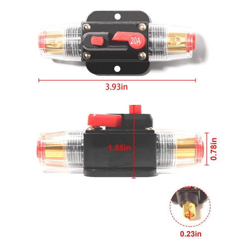 2 Pcs Car Audio Inline 20A Amps Circuit Breaker, 12-24V DC Overload Protection Fuse with Manual Reset, for Car Audio Marine Boat Stereo Switch Inv...