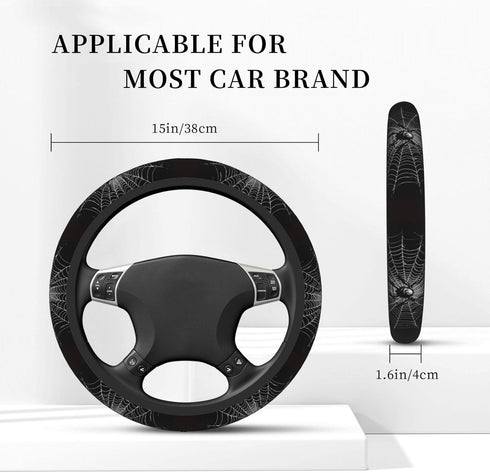 Gothic Spider and Web Steering Wheel Covers,Anti Slip Sweat Absorption Elasticity Car Accessories Steering Wheel Protector Universal 15 Inch for S...