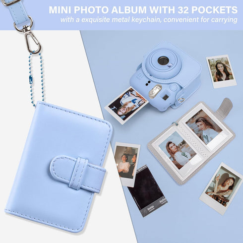 Camera Case and Album Compatible with Fujifilm Instax Mini 12 - Polaroid Instax 12 Mini Carry Bag with Strap and Photo Album - Pastel Blue...