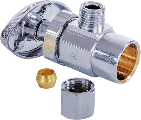 Everflow Supplies 71212PR-NL 1/2 X 3/8" CHROME PLATED No Lead BOXED ANGLE STOP VALVE WITH A SOLDER CUP AND A COMPRESSION CONNECT...