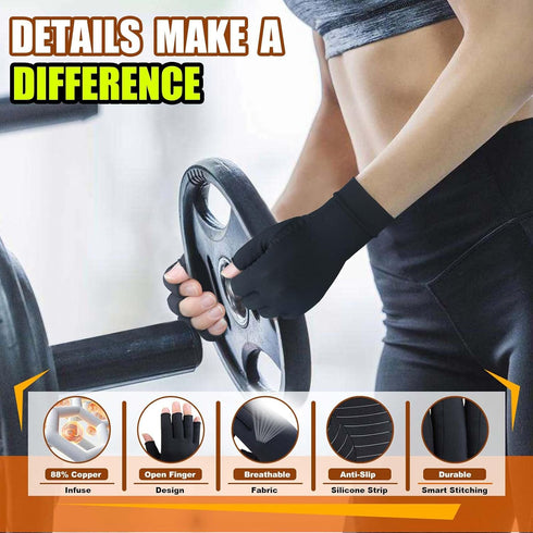 2 Pairs Copper Arthritis Gloves, Fingerless Compression Gloves for Men and Women, Pain Relief and Healing for Arthritis Hand, Carpal Tunnel, Typin...