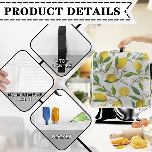 Floral Lemon Print Stand Mixer Dust-proof Cover for Kitchen Aid Mixer or Coffee Maker, Appliance Dust Cover Kitchen Appliance Accessories with Poc...