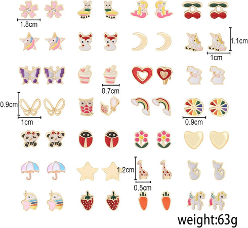 28 Pairs Clip On Earrings Non Piercing Earrings Hypoallergenic Animal Butterfly Rainbow Flower Mixed Color Painless Non-Piercing Earrings Pack...