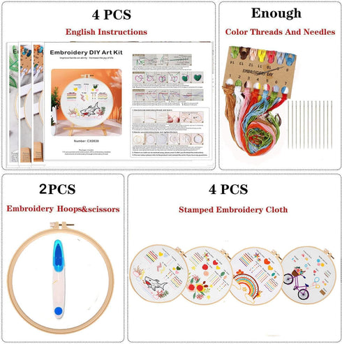 Tcbasrt 4 Set Embroidery Stitches Practice Kit, Beginner Embroidery Kit, Embroidery Kits for Adults, Embroidery Kit for Beginners with Embroidery ...