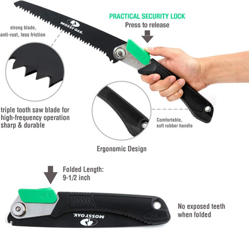 MOSSY OAK 3 in 1 Folding Saw, Pruning Hand Saw with Wood, Metal and PVC Blade, Camping Saw for Backpacking, Hunting and Bushcraft, Pouch Included...