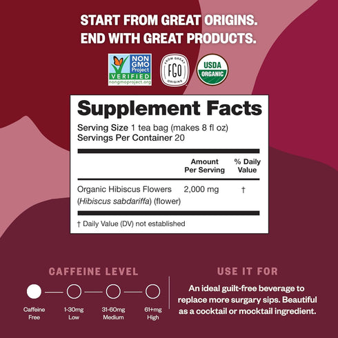 FGO Organic Hibiscus Tea, 100 Count, Eco-Conscious Tea Bags, Caffeine Free, Packaging May Vary (Pack of 1)...