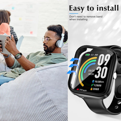 2 Pack Protective Case Compatible with TOZO S3 Smart Watch Screen Protector, Hard PC Bumper Cover Built-in Tempered Glass for TOZO S3 1.83” Watch ...