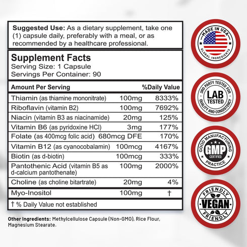 Divine Bounty Super B Complex Vitamins - All B Vitamins Including B12, B1, B2, B3, B5, B6, B7, B9, Folic Acid - Vitamin B Supplement - Support Hea...