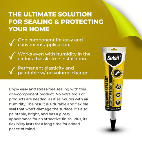 Selsil Siliconized Super Acrylic Latex Sealant, Indoor & Outdoor Paintable Caulk - Flexible, Weather & Moisture Resistant, White Caulking for Base...