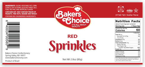 Bakers Choice Red Sprinkles for Baking - Jimmies Sprinkles for Ice Cream Toppings - Dairy Free, Kosher 2.8 oz....