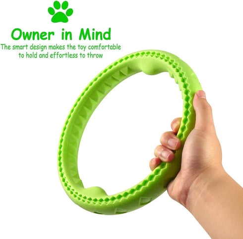 Dog Chewing Ring - Soft Rubber Ring Dental Chewing Teething Biting Chasing Training Toy for Small and Medium Dog Puppy - 10", Green...