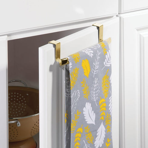 mDesign Steel Over Door Curved Towel Bar Storage, Hanger for Cabinet or Cupboard, Holder Rack for Kitchen, Bathroom - Holds Hand/Dish Towels, Wash...