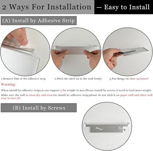 Acrylic Floating Wall Shelves - Small Stick-on Wall Mounted Phone Shelf Holder Wipes Rack Smart Speaker Shelf for Bathroom,Kitchen,Toilet,Bedroom,...