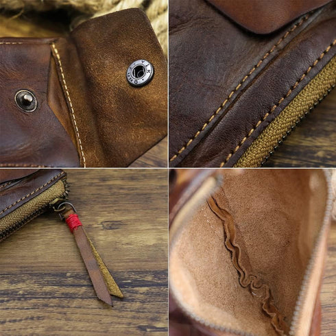 1 Pcs Leather Zipper Coin Purse Wallet With Card Slots, Snap Coin Organizer, Change Holder,Card Case, Leather Zipper Storage Bag for Men & Women...