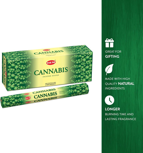 Hem Cannabis Incense Sticks (120 Sticks, 6 Boxes Inside) - 9 Inches Long, 20g per Box - |Perfect for Meditation, Rituals | Cleansing | Promotes Re...