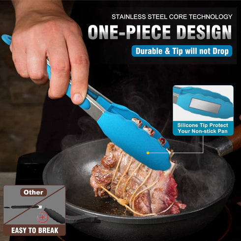 Walfos Silicone Tongs for Cooking - Heat Resistant kitchen tongs for Salad,Cooking, Grilling,Stainless Steel and BPA Free Silicone Tips set of 3 (...