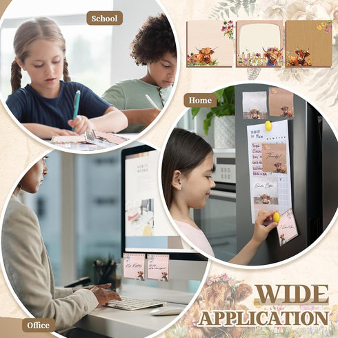 9 Pads Cow Sticky Notes Floral Highland Cow Theme 3x3 Self-Stick Cute Brown Cow Print Notes Adhesive Memo Pad Cow Office Decor for School Office H...