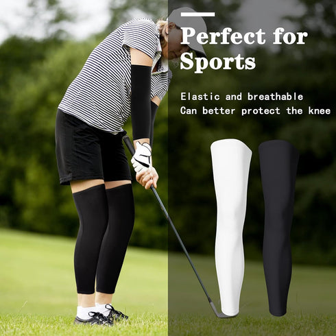 Geyoga 2 Pairs Compression Full Length Leg Sleeve Arm Sleeve for Men Women, Football (Black, Large)...