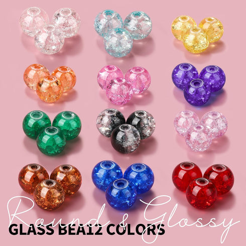 LEOBRO Crackle Glass Beads for Jewelry Making, 8MM Beads for Bracelets, Circle Crystal Bead Set, Crackle Glass Beads for Jewelry Making, Bulk Brac...