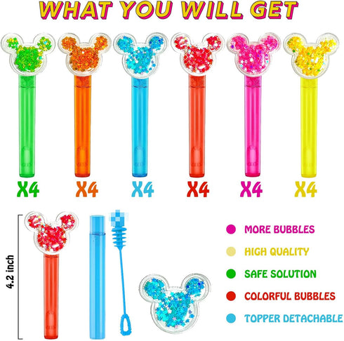 Mouse Party Favors 24Pcs Glitter Mouse Bubble Wands for Kids Cute Mouse Ear Bubble Wand for Cartoon Mouse Theme Birthday Party Supplies Classroom ...