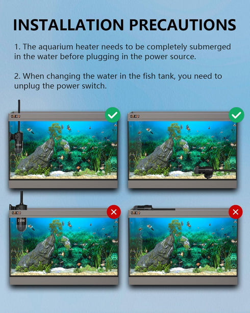 Submersible Aquarium Heater 10W, for 1-2 Gallon Tank, Adjustable for Fish Turtle Tank, with Built-in Digital Display Thermometer, USB 5V 2A Powere...