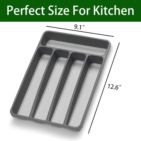 Silverware Organizer Utenisl Organizer Holder Kitchen Drawer Organizer Plastic Silverware Tray for Drawer Flatware Organizer 5 Compartment Black...