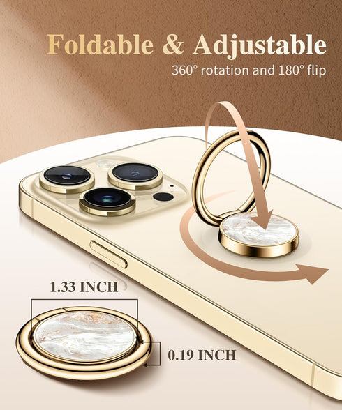 GVIEWIN Marble Cell Phone Ring Holder, Metal Kickstand Grip for Magnetic Car Mount Compatible with iPhone 15 Pro Max/15 Plus/14/13/12 Series & Gal...