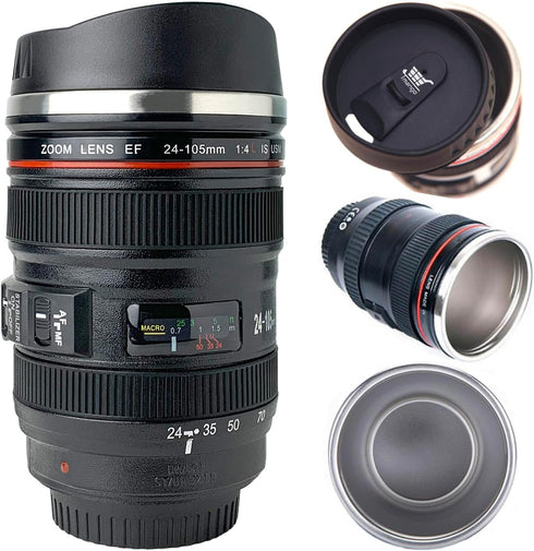 Camera Lens Coffee Mug with Slider Lid – Realistic DSLR Thermos Cup, Novelty Gift for Photographers, Coffee Lovers, Men & Women...