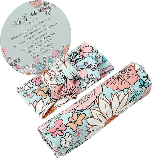 Galabloomer Newborn Receiving Blanket Headband Set Baby Flower Swaddle (blue glass)...
