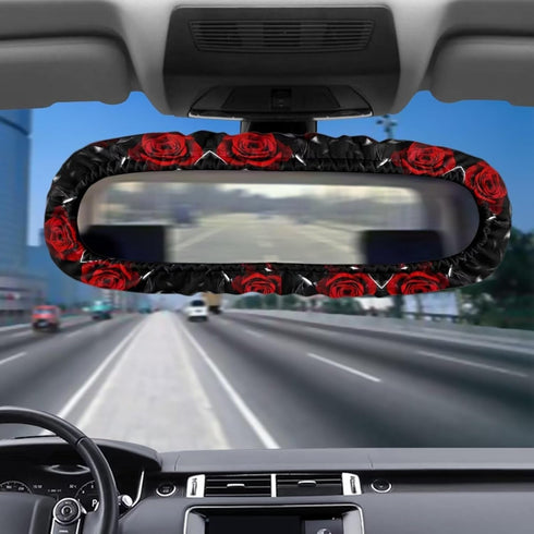 Red Rose Car Rearview Mirrors Cover Universal Inner Rear View Mirror Cover with Elastic Band,Vehicle Interior Accessories for Trucks Van SUV Sedan...