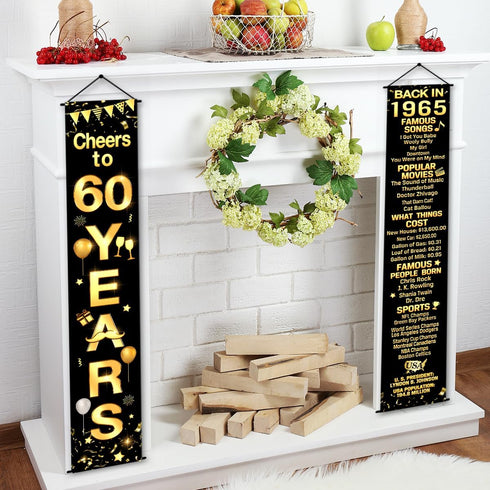 60th Birthday Party Anniversary Decorations Cheers to 60 Years Banner Party Decorations Welcome Porch Sign for Years Birthday Supplies (60th-1965)...