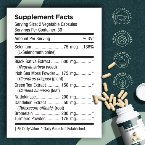 Spike Tri-Support+ with Nattokinase, Bromelain, and Turmeric - includes Dandelion Extract, Black Seed Extract, Green Tea Leaf, Selenium for A Full...