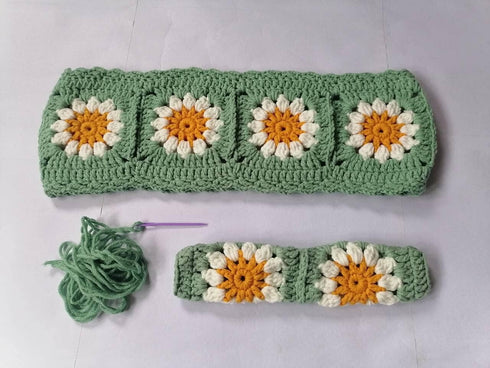 Crochet Steering Wheel Cover,Sunflower Crochet Steering Wheel Cover,Car Steering,Steering Wheel Cover for Women (C A+ 2 Belt Cover)...